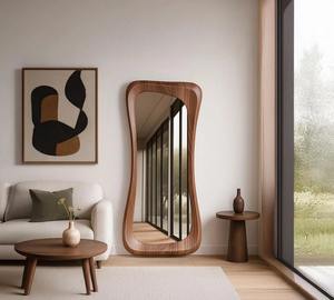 Handmade Art Deco Walnut Wood Framed <b>Round</b> Wall <b>Mirror</b> Solid Wood Eco-Friendly at Best Price - Product Image 3