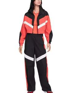 Ensemble coupe-vent avec logo personnalisé pour femmes, vestes à glissière à manches longues et leggings évasés, survêtement d'entraînement coupe ajustée, hauts courts - Product Image 6