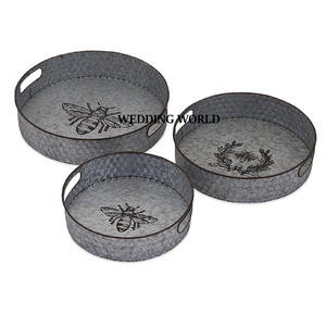 Ensemble de trois plateaux de service galvanisés en forme de rectangle faits à la main vente chaude de vaisselle fantaisie de concepteur plateau de service en métal en gros - Product Image 6