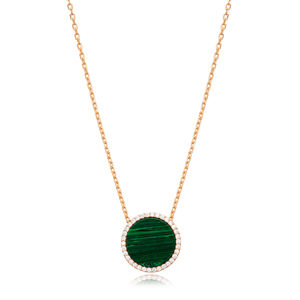 15 mm forme ronde Malachite et pierre CZ 925 collier à breloques en argent Sterling bijoux faits à la main en gros - Product Image 6