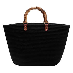 Elegant Popular Woven Women's 2026 New Style Fashion Tote Bag Patchwork Open <b>Top</b> Two Straps Large Capacity Bamboo Shoulder Bag - Product Image 4