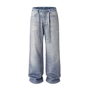 Pantalon en jean stretch personnalisé pour hommes High Street Hip Hop Style vintage Zipper Fly Dark Fournisseur direct de vêtements de rue en 3D - Product Image 1