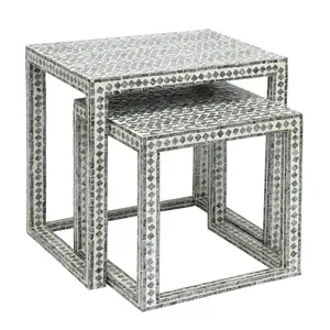 고품질 도매 현대 광장 어머니 진주 둥지 테이블 세트 Capiz 인레이 악센트 테이블 홈 가구