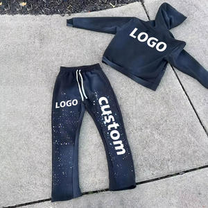 Survêtements unisexe d'hiver de haute qualité pantalons évasés survêtements décontractés en coton ensemble de 2 pièces baggy survêtements pour hommes avec logo personnalisé - Product Image 4