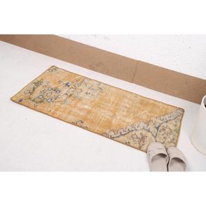 Turkish Vintage Small Rug 1.6x3.3 ft, <b>Yellow</b> <b>Wool</b> Rug - Product Image 1