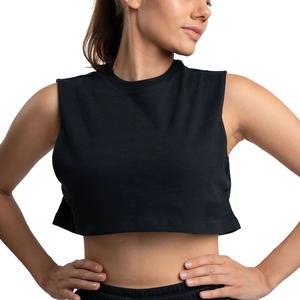 Hot Selling Customized <b>Black</b> Breathable Cotton Women Loose Fit Cropped Tops for Sale Women Blank Cropped T <b>Shirts</b> - Product Image 2