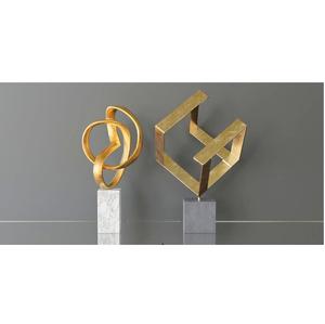 Ensemble de 2 dessus de table en aluminium fini or antique, objets décoratifs pour la maison avec base en marbre - Product Image 1