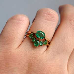 Anillo de Esmeralda auténtica chapado en oro amarillo de 18 quilates, joyería de piedras preciosas ovaladas, regalo de piedra natal para mujer, compromiso de esposa nupcial - Product Image 6