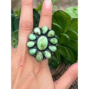 Tim Smith Sonoran Gold Turquoise & 14k Sterling <b>Silver</b> Cluster <b>Ring</b> Bezel Set Statement <b>Boho</b> Style Size 7 Everyday Wear - Product Image 2