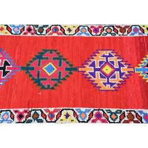 2.8x12.1 ft <b>Runner</b> Turkish Vintage Rug, <b>Red</b> Moroccan Wool Rug - Product Image 5