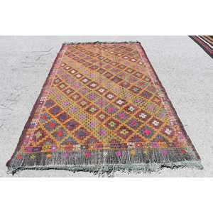 Tapis turc Kilim 5,6 x 10 pieds, tapis marocain vintage rouge en laine - Product Image 1