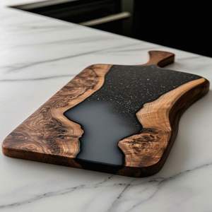 Planche à découper en bois faite à la main avec accent de rivière brillante sur une base en bois massif Durable personnalisable pour cuisiner servir des cadeaux - Product Image 6