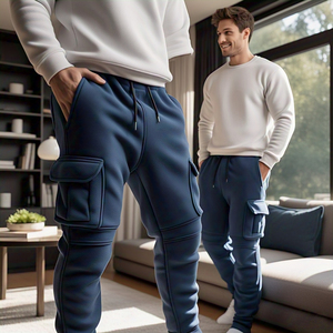 100% algodón poliéster polar Cargo pantalones de chándal hombres cintura alta con cordón pantalones de chándal pijama hombres Jogger pantalones de chándal hombres - Product Image 1