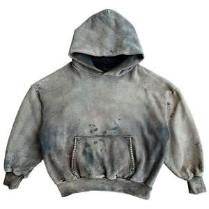 Sudadera con capucha de algodón grueso para hombre, con diseño de cremallera, lavado ácido y efecto desgastado, patrón liso - Product Image 1