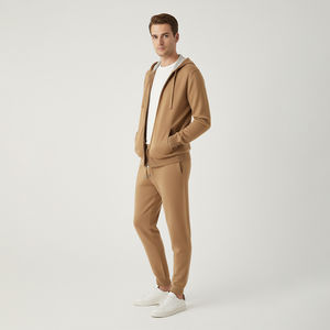 Conjunto de Sudadera con Capucha y Pantalones 2 en 1 para Hombre, Tejido Deportivo de Punto Fino, 100% Algodón, Casual, Transpirable, Cuello Alto, Logotipo Frontal, Cierre de Cremallera, Otoño - Product Image 3