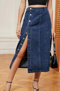 กระโปรงยาวผ้ายีนส์ผ่าข้างสำหรับผู้หญิงกระโปรงยาวผ้าเดนิมผ่าข้างแบบมีสไตล์ตามฤดูกาลสุดชิคและสง่างามอเนกประสงค์ - Product Image 5