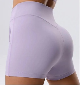 กางเกงขาสั้นออกกำลังกายขาสั้นผ้าโพลีเอสเตอร์/ สแปนเด็กซ์สำหรับผู้หญิงสีพื้นพร้อมด้านข้างผ้ายืดและใส่สบาย - Product Image 6