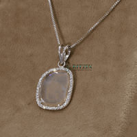 Pendentif en diamant taille tranche blanche pour femme, chaîne en argent sterling 925, pierre naturelle, diamant taille tranche latérale, cadeau de mariage