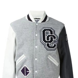 แจ็คเก็ตลำลองสำหรับผู้ชาย, เสื้อแจ็คเก็ตหนังสไตล์สตรีทแวร์เท่ๆสำหรับผู้ชายเสื้อแจ็คเก็ตบอมเบอร์ลายมหาวิทยาลัย - Product Image 1