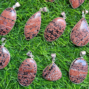 Splendide Fleur Obsidienne Cabochon Pendentif Lâche Gemme Métal Pendentif Prix de Gros Cristal Cabochon - Product Image 4