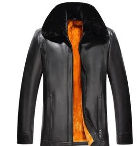 Veste en cuir élégante pour homme, style urbain, avec logo frontal, col montant, vêtement d'extérieur haut de gamme pour l'hiver, respirant, séchage rapide, coupe confortable - Product Image 1