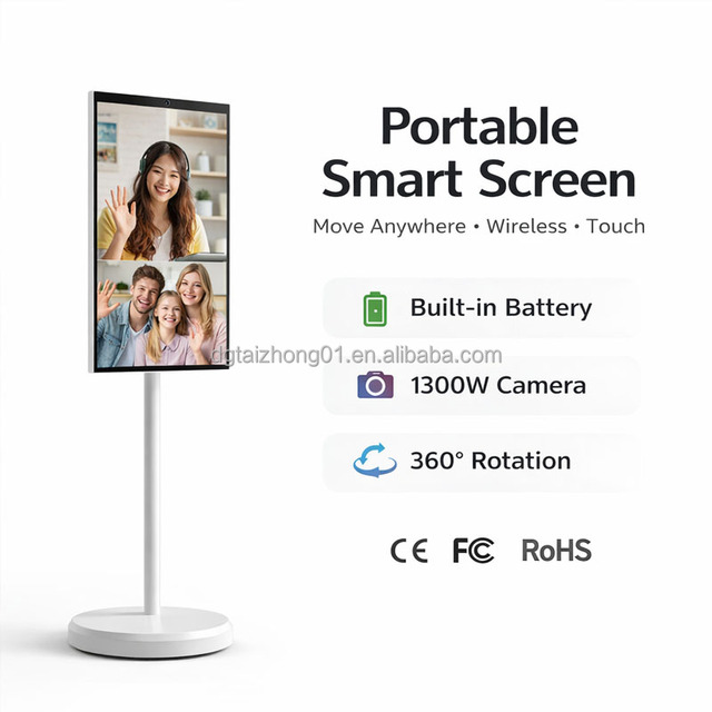21.5" Rechargeable Standing Waterproof Touch Screen Smart TV Android Monitor Portable Mobile all in one touch screen With Wheels