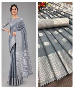 Saree en soie avec fleur en organza et bordure en dentelle - Product Image 4