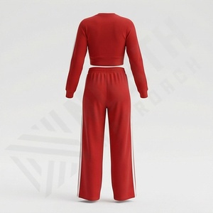 Conjunto Deportivo Personalizado 100% Algodón para Mujer con Paneles Laterales, Transpirable, de Secado Rápido, Dos Piezas, Top Corto con Cuello Redondo y Pantalones Holgados - Product Image 2