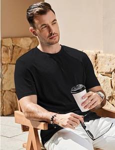 T-shirt en tricot pour homme, décontracté, extensible, uni, col rond, manches courtes, respirant, à séchage rapide - Product Image 2