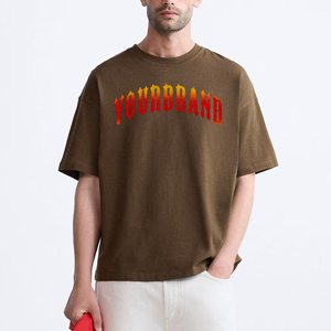 T-shirt pour homme en coton biologique 100% 260GSM, coupe classique, tricoté, logo imprimé en transfert thermique 3D personnalisé, épaules tombantes - Product Image 1