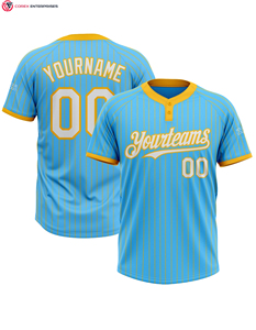 Camisetas de Softbol al Por Mayor, OEM, Transpirables, 100% Poliéster, con Rayas, Dos Botones, Nombre, Número y Logotipo Personalizados, para Hombre y Mujer - Product Image 1