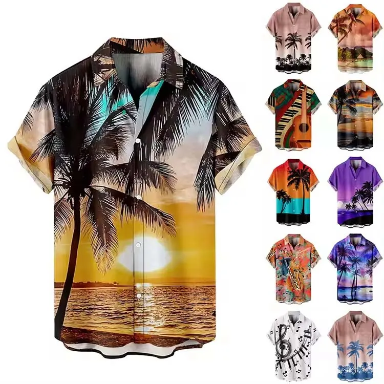 custom 2024 men's high-quality fashion luxury button casual resort Hawaiian shirt long sleeve T-shirt