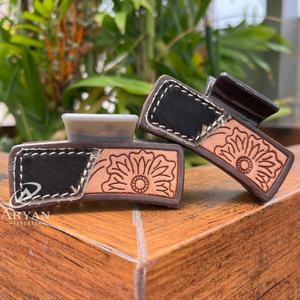 Customized Western Hair Claw <b>Clips</b> Engraved Tooled Leather Floral Cowgirl Sweet Cool Design Rectangular Oversized Women's Gift - Product Image 1
