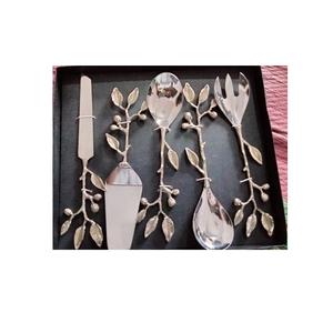 Juego de 4 para servir ensaladas de nácar y metal para cocina y mesa, juego de cubiertos de acero inoxidable de alta calidad para el hogar - Product Image 6