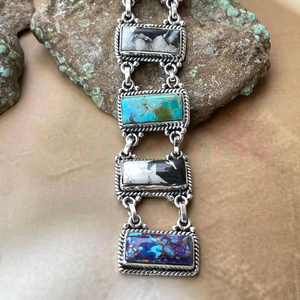 Collier multi-pierres fait à la main en argent sterling plaqué or plaqué rhodium de haute qualité bijoux Boho pour femmes - Product Image 1