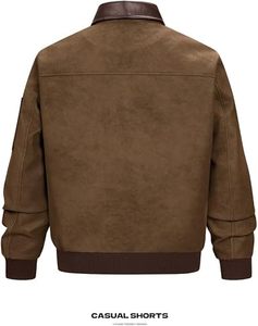 <b>Men's</b> Vintage Brown Faux <b>Suede</b> Bomber <b>Jacket</b> Contrast Pockets Ribbed Cuffs Zipper OEM Service - Product Image 3