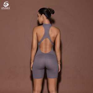 Fashion Workout Active Wear Racer Back <b>Rompers</b> <b>Womens</b> Jumpsuit Sleeveless Gym Apparel Fitness Zipper Jumpsuits - Product Image 2