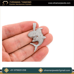 Hip Hop Style Grand Requin Lab Cultivé Diamant Pendentif Collier 925 Argent Plaqué Or Personnalisé Rappeur Animal Fine Pendentifs Charmes - Product Image 4