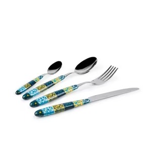 Hot Selling Silver Plated Stainless Steel Cutlery Set With <b>Gold</b> Leaf Handle Knives <b>Spoons</b> Cutlery Set for Events Parties Home - Product Image 6
