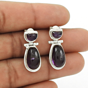 Pendiente de amatista de Plata de Ley 925, proveedores de pendientes de plata personalizados, joyería de plata fina al por mayor - Product Image 4