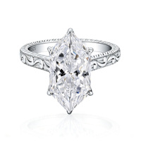 Bague de Fiançailles Art Déco Vintage en Moissanite Gravée Hexagonale, Base en Or 18K / Argent S925, Bijoux Fins en Gros