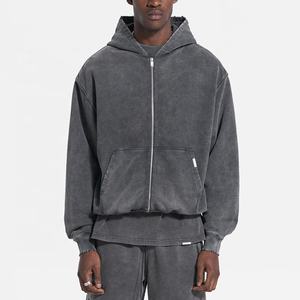 Sportish Impex <b>Zip</b>-<b>Up</b> <b>Hoodie</b> Manufacturer <b>Black</b> Washed Fleece Custom Vintage Distressed Acid Wash <b>Hoodie</b> <b>Men</b> - Product Image 4