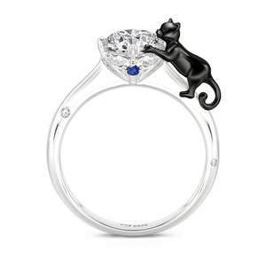 Jeulia Hug Me Sleek Black <b>Cat</b> <b>Ring</b>-Sterling Silver with Gold Plated Vintage Inlay - Product Image 1