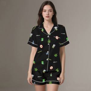 Soft Breathable Luxury Adult Satin Silk Pajamas 2-Piece Set Customizable Elastic Waistband Summer Sleepwear - Product Image 1