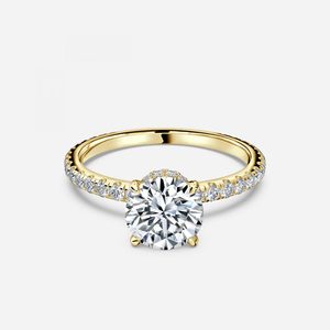 Bague en or massif 10 carats, bijoux fins, style romantique tendance, design halo caché, bague de fiançailles, anniversaire, diamant moissanite, cadeau - Product Image 1