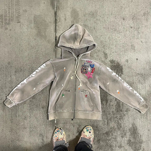 Streetwear Custom Embroidery French Terry <b>Paint</b> Acid Wash Hoodie and Flare Sweatpants Tracksuit Sweat Suits Men OEM Serviced - Product Image 3