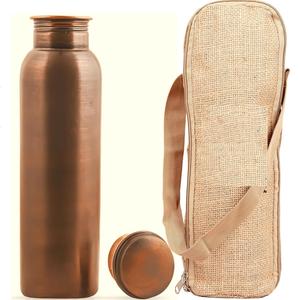 Botella de agua de cobre martillado punteado básico para uso en oficina con bolsa de transporte de yute botella de cuidado de Ayurveda útil digestiva disponible - Product Image 2