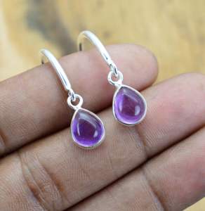 Boucles d'oreilles pendantes en améthyste en forme de poire, en argent sterling 925 plaqué or, bijoux fantaisie faits à la main avec pierres précieuses, cadeau d'anniversaire pour femme - Product Image 1