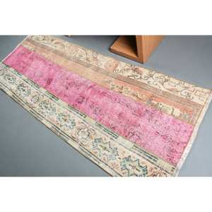 Alfombra de lana rosa moderna, alfombra rectangular turca de 3x7 pies, respaldo de látex para decoración de sala de estar, pasillos con patchwork - Product Image 4