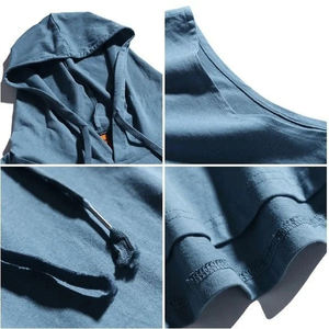 Summer Workout Gym Hoodies Cotton <b>Top</b> with Breathable Cut-Off Sleeve Hooded <b>Tank</b> <b>Tops</b> for Bodybuilding - Product Image 3